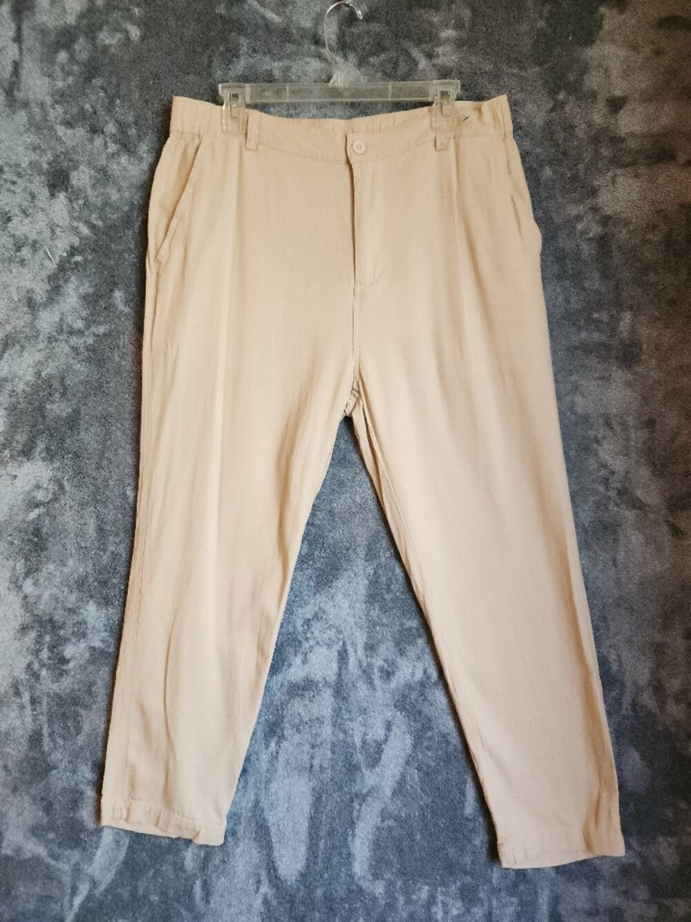 COOFANDY Pants Mens Large Gray Linen Blend Drawstring Elastic Waist Summer EUC
